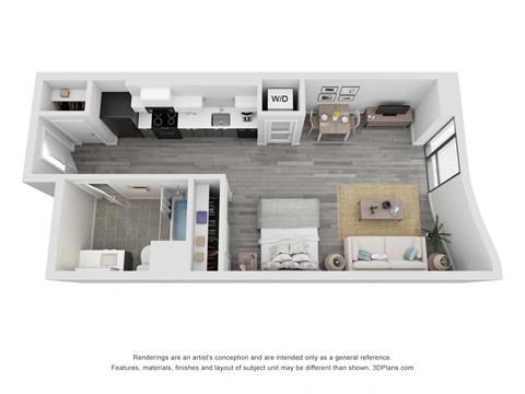 Floor plan for studio, 1 bath, 618 sqft